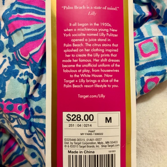 NWT Lilly Pulitzer for Target Wide Leg Palazzo Pants My Fans Pink Blue - Picture 4 of 4